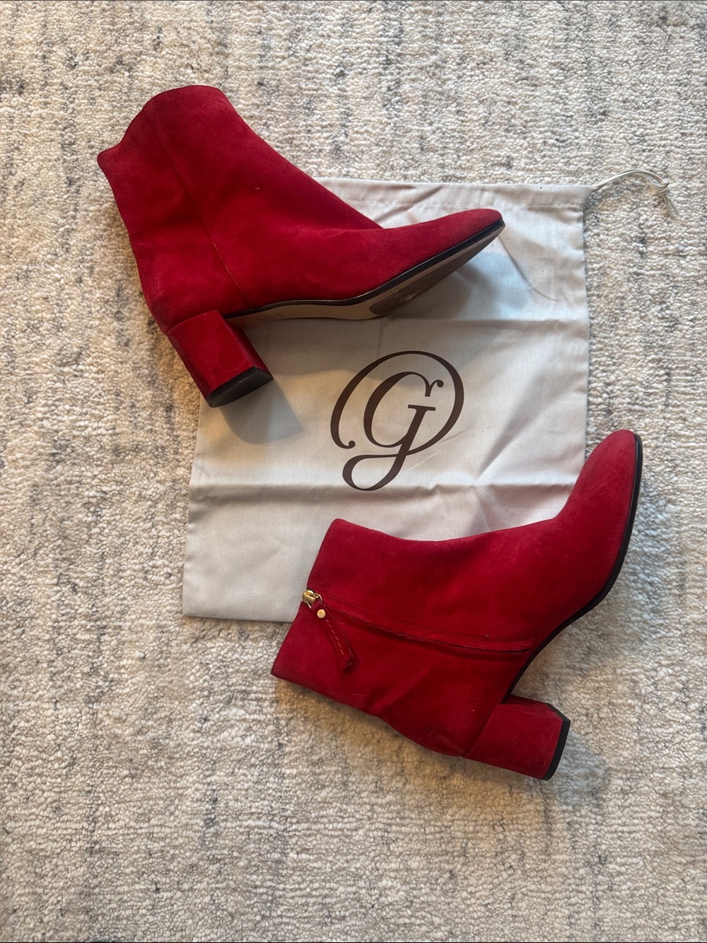M. Gemi Red Suede Ankle Booties with Block Heel